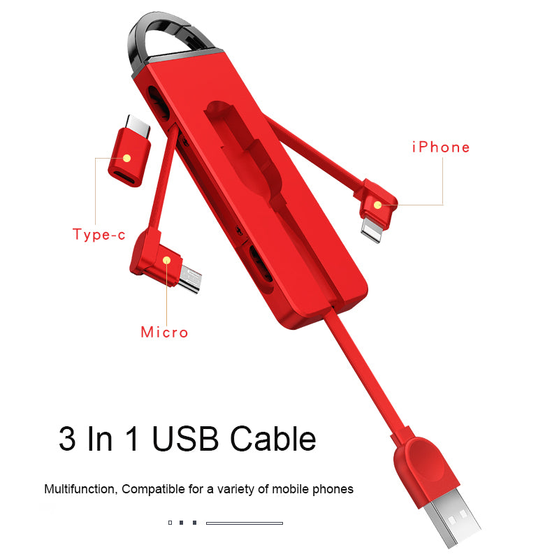 OATSBASF Folding Keychain 3 in 1 Charging Micro USB Cable For iPhone Type c Android E Electronics
