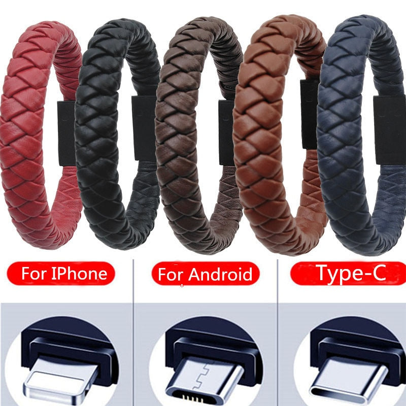 Portable Leather Micro USB Bracelet Charger E Electronics