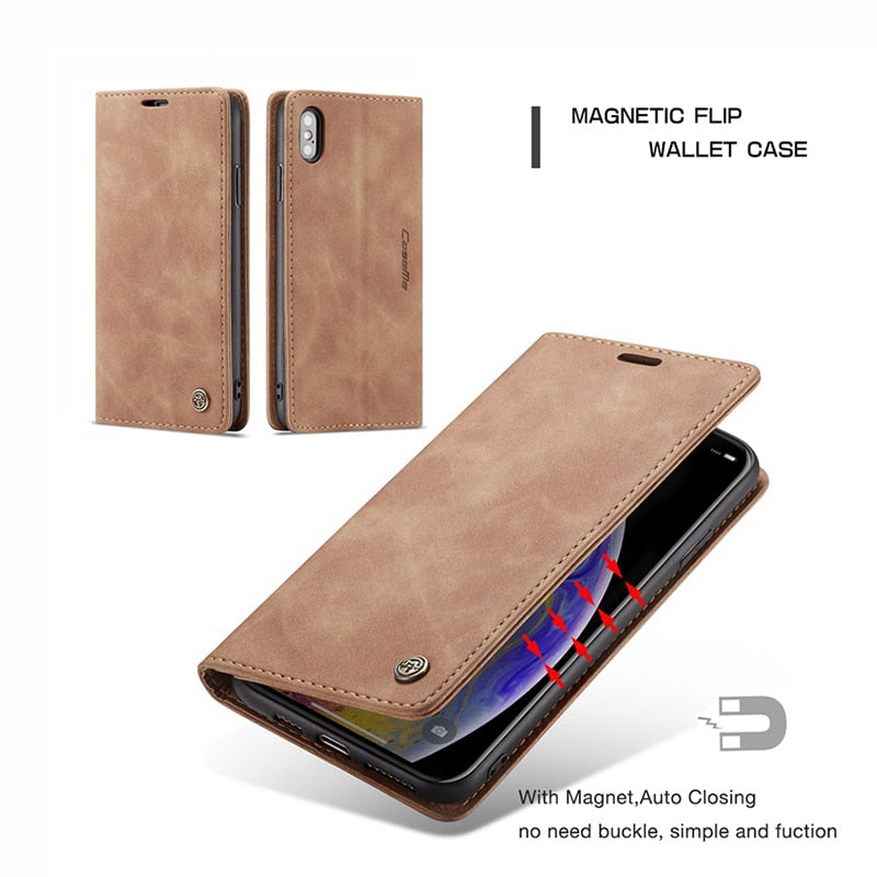 Leather Wallet Flip Case for iPhone X XR XS Max 7 6s 6 8 Plus 5 5S SE E Electronics