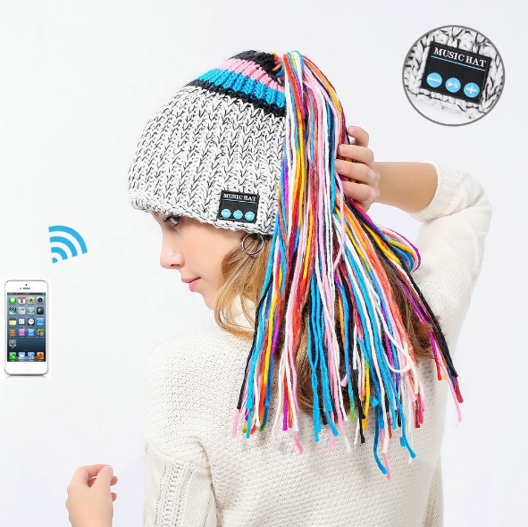 Chic Winter Warm Knit Bluetooth Beanie with Wireless Headphone Headset Speakers & Mic Rechargeable Battery Hands Free for Outdoor Sport for Women Teens Girls E Electronics